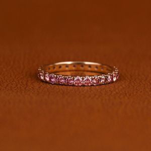 Lujosa plata esterlina chapada en oro rosa corte redondo laboratorio cultivado diamante eternidad completa boda banda clásico lujo boda regalo - Product Image 2