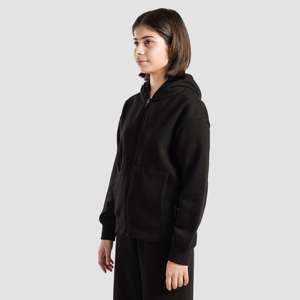 Sudadera con Capucha de Tela Tejida Negra con Bolsillo Frontal - Product Image 1