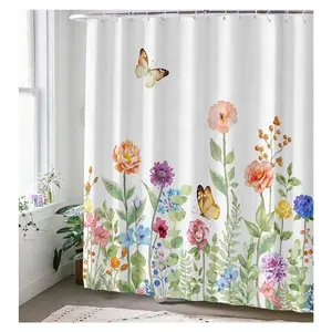 180x180cm çiçek lale işlemeli çiçek duş perdesi su geçirmez Polyester kumaş banyo perde ile Hooks perde dekor