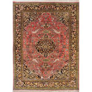 Alfombras de Seda Anudadas a Mano Gulmarg, Diseño Rectangular con Medallón Rojo Naranja, Estilo Patchwork para Sala de Estar, Modelo Pae-6312 - Product Image 1