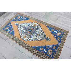 Tapis d'appoint vintage turc 3,2x5,8 pieds, tapis oriental bleu et marron - Product Image 2