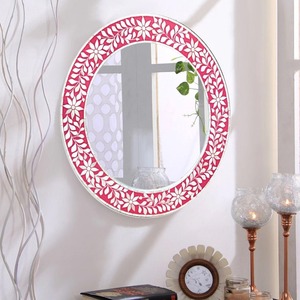 Espejo Decorativo de Pared con Marco de Hueso Incrustado, Hecho a Mano, Ecológico, Estilo Industrial Moderno, con Reflector de Vidrio Transparente, Tendencia Actual - Product Image 1