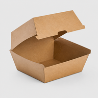 Kotak Burger Kertas Kraft Persegi Biodegradable Cetak Kustom dengan Tutup Engsel Kemasan Makanan Bawa Pulang Sekali Pakai