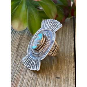 Bague en argent sterling turquoise Jason Bahe Kingman taille 8, sertie à la main, pierre naturelle - Product Image 4