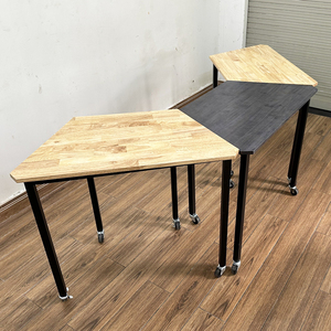 Set of 3 Trapezoidal <b>Tables</b> Modern Design Style Made of Rubber Wood with Square Iron Legs Lego-Style-HBLG044 - Product Image 3