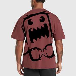 เสื้อยืดผู้ชายพิมพ์ลายแนวสตรีทเสื้อผ้าคอตตอนเสื้อยืด100% แขนสั้นทรงโอเวอร์ไซส์ระบายอากาศได้ดีสีแสดเข้ม - Product Image 2