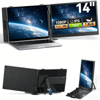 Écran supplémentaire pour ordinateur portable professionnel, 14 pouces, IPS LCD, ultra-fin, pliable, moniteur portable avec interface Type-C, Plug & Play