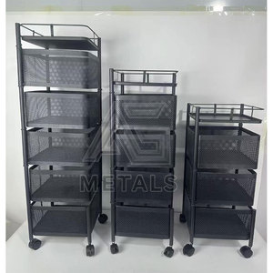 Étagère à fruits et légumes en métal robuste à trois niveaux réglable avec des étagères à paniers ouverts pour le rangement de la cuisine - Product Image 2