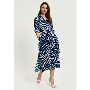 Vestido Midi de gasa azul marino para mujer de alta calidad con estampado de cebra nueva moda de manga corta informal para fiestas de Primavera al mejor precio - Product Image 3