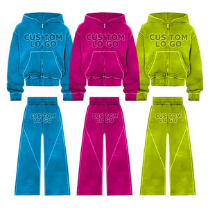 2025 survêtement surdimensionné lavé à l'acide personnalisé hommes français éponge strass Vintage pantalon évasé et sweat à capuche 2 pièces ensemble survêtement - Product Image 1