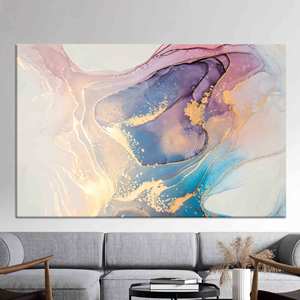 ภาพพิมพ์บนผ้าใบระยิบระยับ: งานศิลปะติดผนังลายหินอ่อนสีน้ำเงินสุดหรูหรา, ผ้าใบหุ้มขอบ - Product Image 1