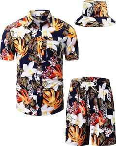 Conjunto de 3 piezas de camisa hawaiana de verano transpirable estilo vintage para hombre con sombrero a juego de tela satinada con estampado floral - Ropa OEM - Product Image 5