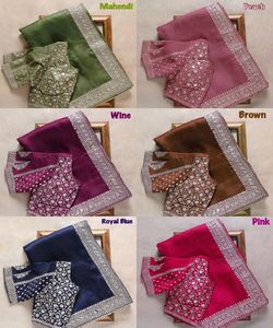 Boda Ropa Colectiva Satén Seda Saree Con Contras Blusa Pieza Mujeres Indias Use Sari Precio Bajo Venta al por mayor Surat Alphanumero - Product Image 2