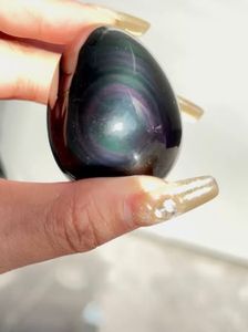 Trứng Yoni đá quý tự nhiên mới, đá thạch anh đánh bóng, đá obsidian đen cầu vồng, pha lê kim cương, kiểu hình kim tự tháp, dành cho nữ, đang bán - Product Image 3