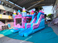 Château Gonflable Rose Personnalisé avec Toboggan, Combo Princesse, Tente de Camping Gonflable, Colonnes d'Obstacles, Aire de Jeu pour Fêtes