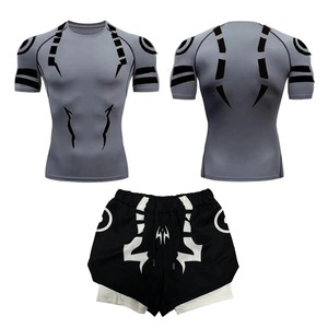 Conjunto de camisetas de entrenamiento de gimnasio de algodón 100%, conjunto de pantalones cortos con estampado de sublimación para hombres, conjunto de camisa de pantalones cortos transpirables de rendimiento 2 en 1 - Product Image 4