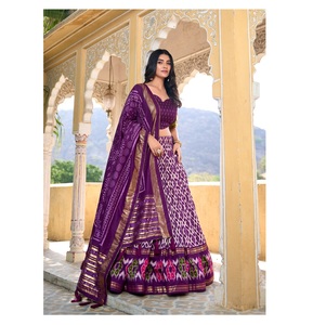 Tussar Silk Lehenga Choli de haute qualité avec impression Ikkat et travail en feuille pour une utilisation de mariage disponible pour l'exportation - Product Image 1