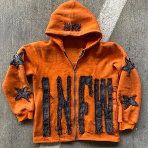 Sudaderas con capucha para hombre, sudaderas con capucha desgastadas de algodón de gran tamaño con gráfico de alta calidad personalizado para hombre, sudadera recortada con capucha bordada desgastada - Product Image 5