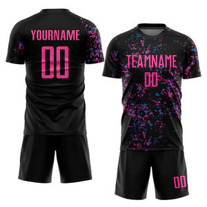 Maillot d'uniforme de football d'été personnalisé noir avec impression de sublimation rose-bleu clair fabriqué par RAM Industry - Product Image 1
