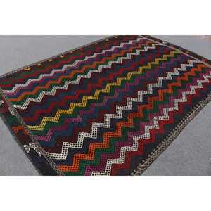 6.8x8.8 ft Kilim Vintage Patchwork Rug <b>Red</b> Ombr Turkish <b>Wool</b> Eco-Friendly Latex Backed Rug - Product Image 1