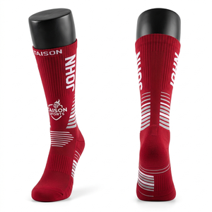 Premium 200 GSM Cotton Polyester Spandex Netball <b>Socks</b> Red White <b>Compression</b> Panel Jacquard Custom Logo Crew Sports <b>Socks</b> - Product Image 1