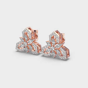 Boucles d'oreilles clous fleur en diamant de laboratoire de luxe, or rose/blanc/jaune 18 carats, boucles d'oreilles en grappe florale - Product Image 2