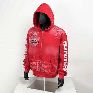 Sudaderas con Capucha para Hombre, Personalizadas por el Fabricante, con Estampado Serigrafiado, Estilo Urbano, de Algodón Grueso, Talla Grande, con Cierre y Lavado Ácido - Product Image 1