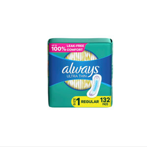 Coussinets Always Ultra Thin pour femmes, taille 1, absorption régulière sans ailes, non parfumés, 44x3 paquets (132 au total) - Product Image 1