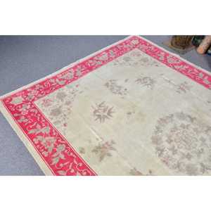 Alfombra vintage de 5.8x8.4 pies, alfombra turca grande, alfombra de lana blanca con lunares - Product Image 5