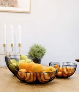 Large round wire metal fruit basket perfect for keeping fruits organized on <b>kitchen</b> <b>island</b> or dining <b>table</b> - Product Image 1