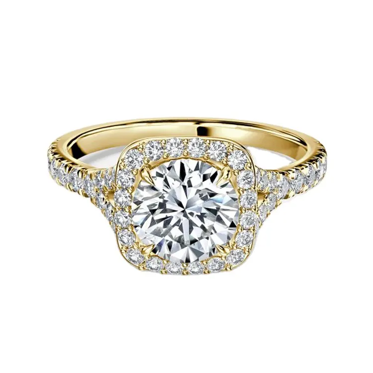 18K emas disepuh VVS1 1.86 TCW dan DEF warna 5 gram Moissanite berlian bulat potong Halo cincin pertunangan dari India