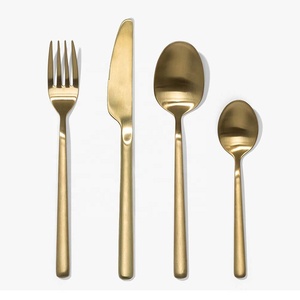 Nouvelles têtes polies mates argentées élégantes en acier inoxydable avec couteau et fourchette à long manche en or poli mat - Product Image 3