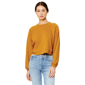 Pull-over à manches Raglan pour femme, 52% coton peigné et à anneaux, 48% Poly polaire, moutarde, manches Raglan - Product Image 1