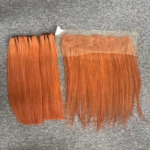 Extensiones de cabello humano virgen recto de color naranja jengibre Paquetes de cabello vietnamita con cierre frontal de encaje - Product Image 5