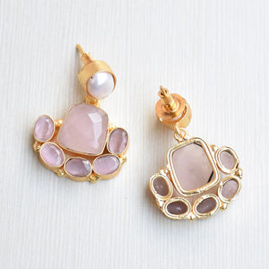 Aretes de Aro de Latón al por Mayor, Aretes de Piedra Natural Orgánica, Acabado Chapado en Oro de 18K, Diseño Boho Chic, Listos para Enviar al por Mayor - Product Image 3