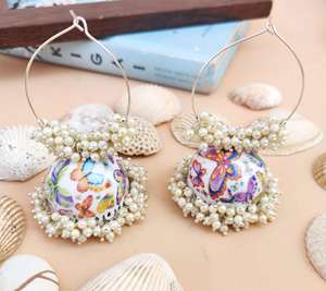 Hand Painted Meenakari Work <b>Silver</b> Plated Butterfly Design Mogra Fitting Pearl <b>Jhumka</b> Bali Hoop Earring For Women And Girls - Product Image 4