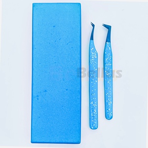 Pince à épiler d'extension de cils bleue durable personnalisée meilleure pointe en fibre en acier inoxydable avec revêtement en gel pailleté - Product Image 6