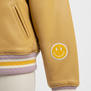 Chaqueta Varsity para Hombre, Color Morado y Dorado, Letra P Bordada, Estilo Preppy Personalizado, Corte Regular, Cuello Alto, Invierno, Impermeable, Forro de Piel de Oveja - Product Image 5