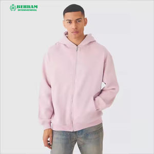 Sweat à capuche épais uni à double fermeture éclair 430 g/m² en molleton coupe classique marron streetwear unisexe 100 % coton respirant séchage rapide - Product Image 3