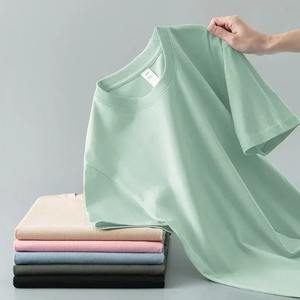 เสื้อยืดแขนสั้นของผู้ชายผ้าคอตตอนสีพื้นเสื้อยืดผ้าฝ้ายขนแกะยาว100% ครึ่งแขนสำหรับฤดูร้อน - Product Image 3