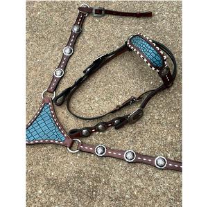 Serre-tête et collier de poitrine en crocodile occidental en cuir fabriqué à la main pour l'entraînement de rodéo et l'équitation - Product Image 1