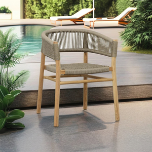 Chaise de salle à manger d'extérieur moderne et contemporaine avec cadre en teck, dossier et assise en corde, écologique pour salon, parc et villa - Product Image 1