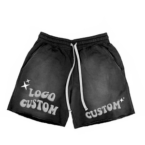 Custom Vintage Embroidery French Terry <b>Men's</b> Casual Solid <b>Shorts</b> Manufacturer Distressed Acid Wash Sweat Cotton-Washed Back - Product Image 4