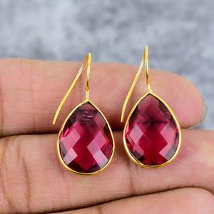 Red <b>Garnet</b> 925 Sterling Silver Gold Plated Pear Gemstone <b>Earrings</b> Wire <b>Earrings</b> for Women Statement Wedding <b>Earring</b> Gift for Her - Product Image 2