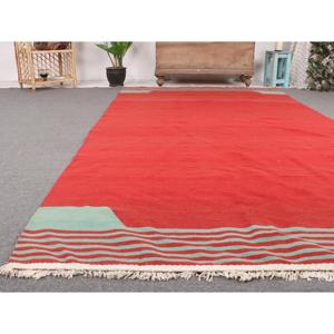 พรมตุรกีวินเทจ ขนาด 5.1x9.9 ฟุต (156x302 ซม.) พรมคิลิมสีแดงเขียวลายแบบนามธรรม - Product Image 5