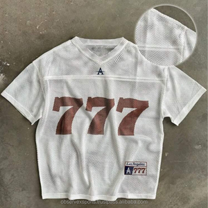 90s Vintage Style Boxy Mesh Jersey Custom Football Shirt Oversized Short <b>Cropped</b> Breathable Streetwear <b>Men</b> Women Retro - Product Image 1
