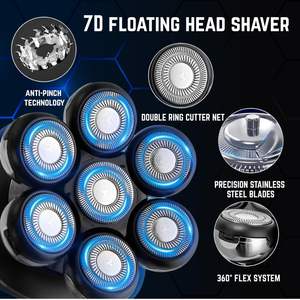 Tondeuse Électrique Rechargeable pour Homme avec 7 Têtes Rotatives, Étanche IPX7, pour le Corps, le Nez et les Pattes – Kit de Toilettage Complet - Product Image 4