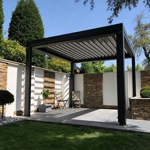 Pergola extérieure en <span class=keywords><strong>aluminium</strong></span> à lames orientables, abri <span class=keywords><strong>de</strong></span> <span class=keywords><strong>jardin</strong></span> imperméable avec toit réglable, idéale pour l'ombrage solaire - Product Image 1