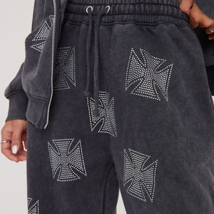 Sweat-shirt à capuche de jogging unisexe en molleton d'hiver pour le sport Vêtements personnalisés en coton avec strass Sweatshirts délavés à l'acide Pantalons de survêtement - Product Image 4