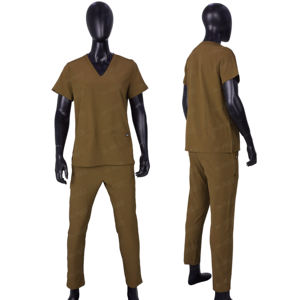 Ensembles d'uniformes de soins de santé personnalisés col montant à manches courtes sans plis pour le confort des hôpitaux - Product Image 1